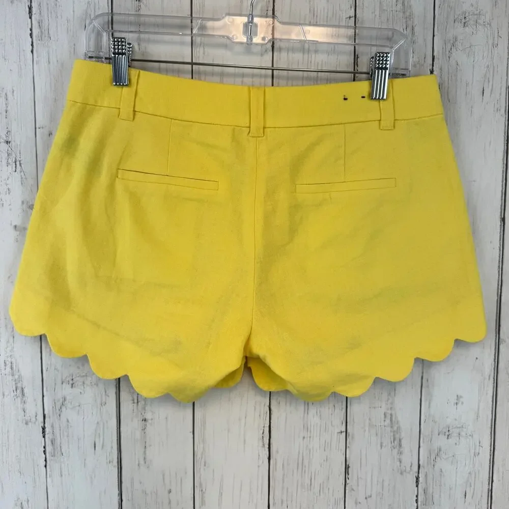 J. Crew Yellow Linen-Cotton Scalloped Hem 4” Shorts Size 2 Style L2142